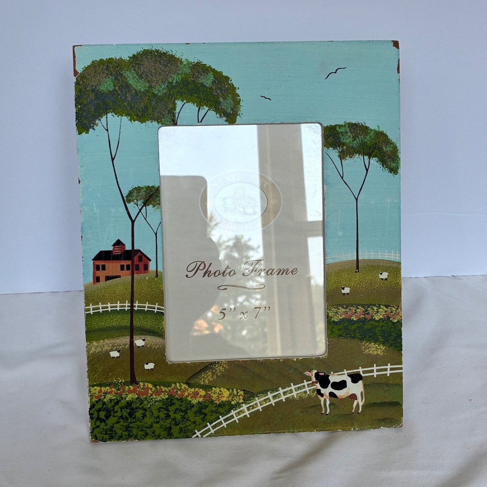 Nantucket Home Photo Frame 5x7 Wood Farmhouse Folk Art Country Rustic Pastoral